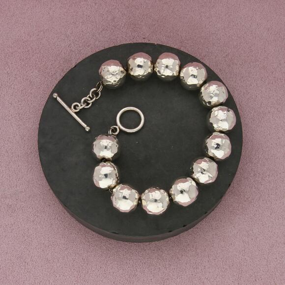 sterling silver chunky hammered bead toggle bracelet size 7in - Picture 3 of 3